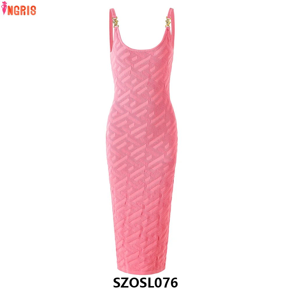 

2025 new high quality pink metal button knitted jacquard summer knitted women's clothing-SZOSL076