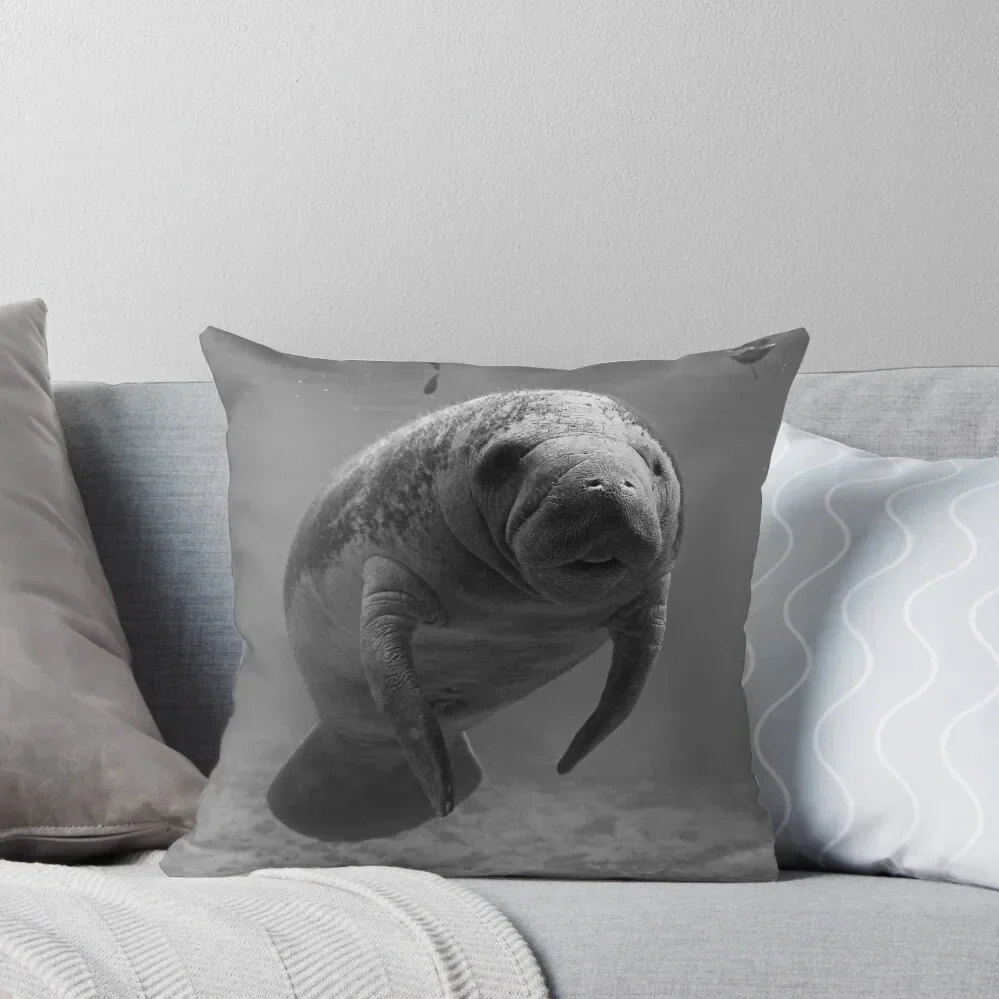 Manatee B/W Throw Pillow Cushions Home Decor Rectangular Cushion Cover pillow