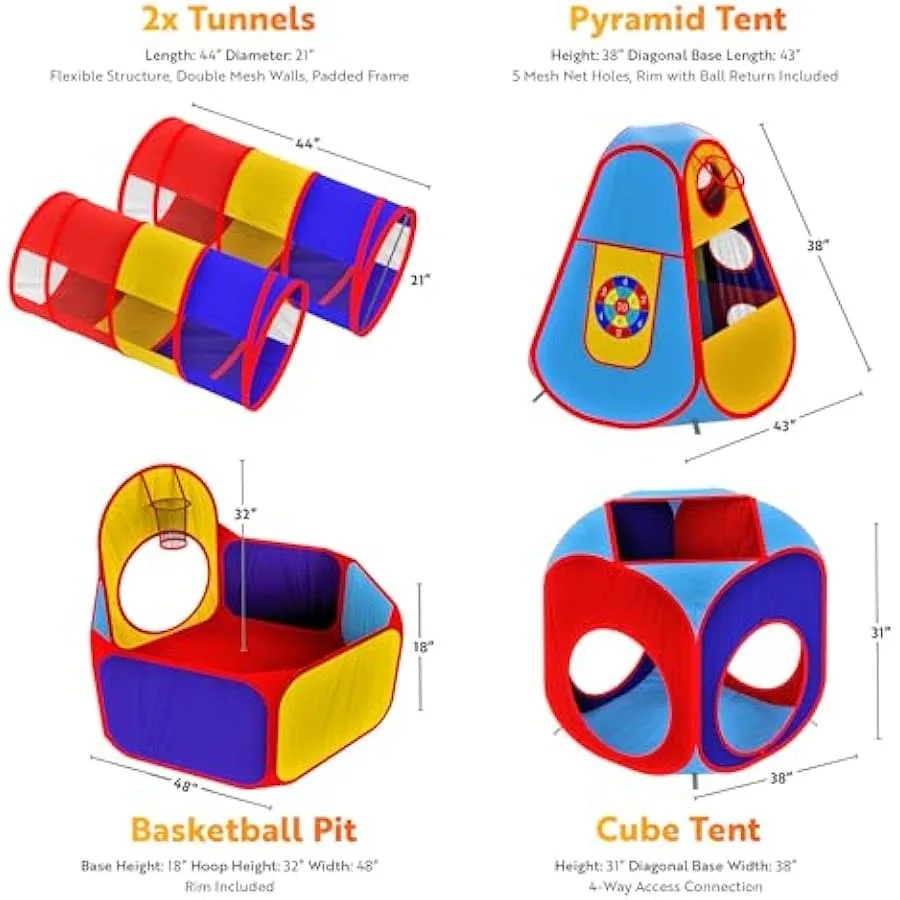 Playz 5 PC เล่นเต็นท์ Jungle GYM Ball PIT Pop Up เต็นท์และเล่นอุโมงค์สําหรับเด็กวัยหัดเดินทารกและในร่มและกลางแจ้ง Playhouse Bundl