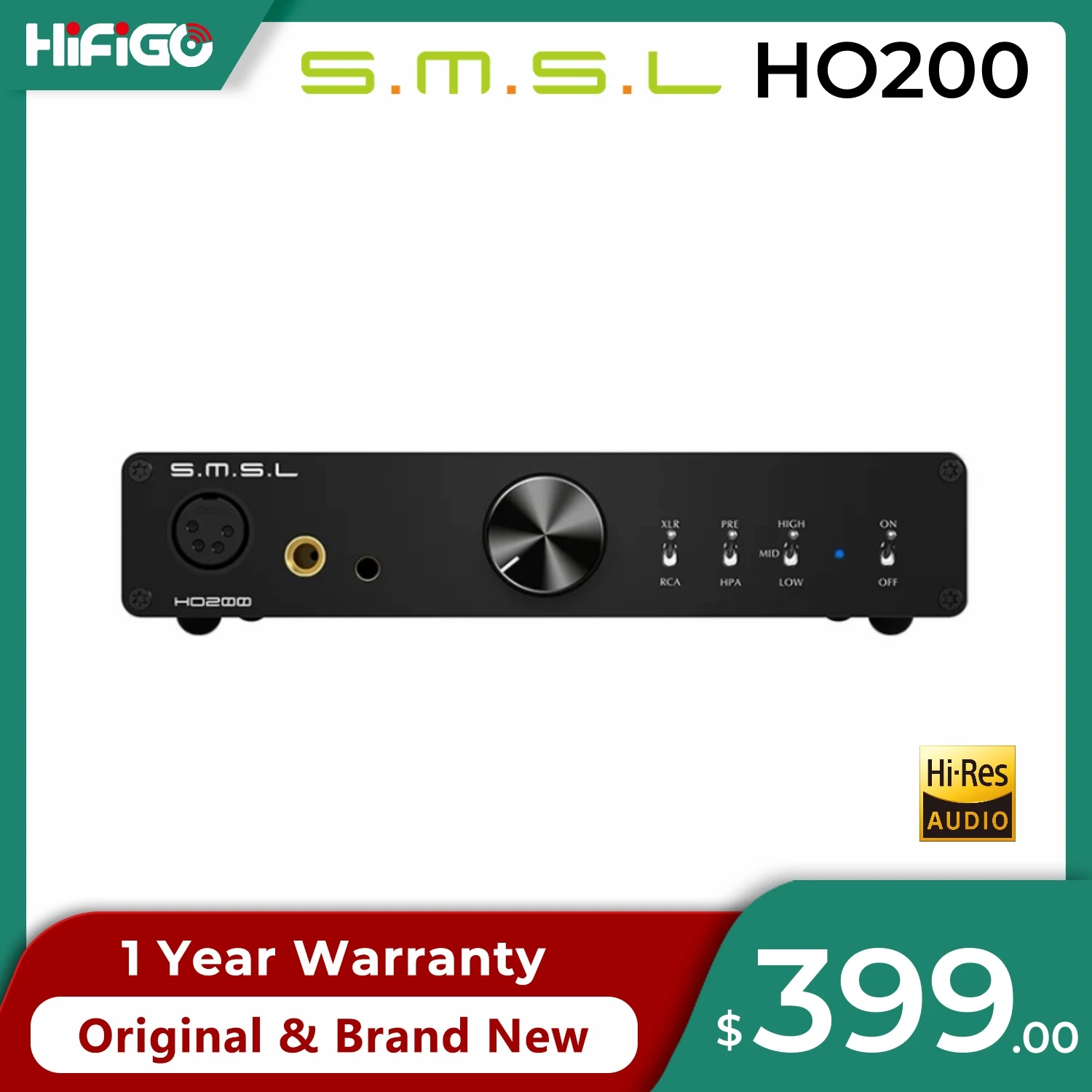 

SMSL HO200 Headphone Amplifier Hi-Res Audio 16Ohm/6W 32Ohm/3W RCA Output Hi-End Pre-AMP XLR/4.4 Balanced/6.35mm Output 3 Gain