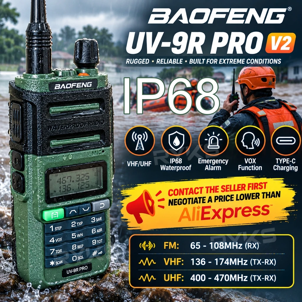 Baofeng UV 9R Pro V2 IP68 Waterproof Walkie Talkie Tri-Power Type-C Charger Dual Band Ham CB Radio Two Way Radio of UV 9R Plus