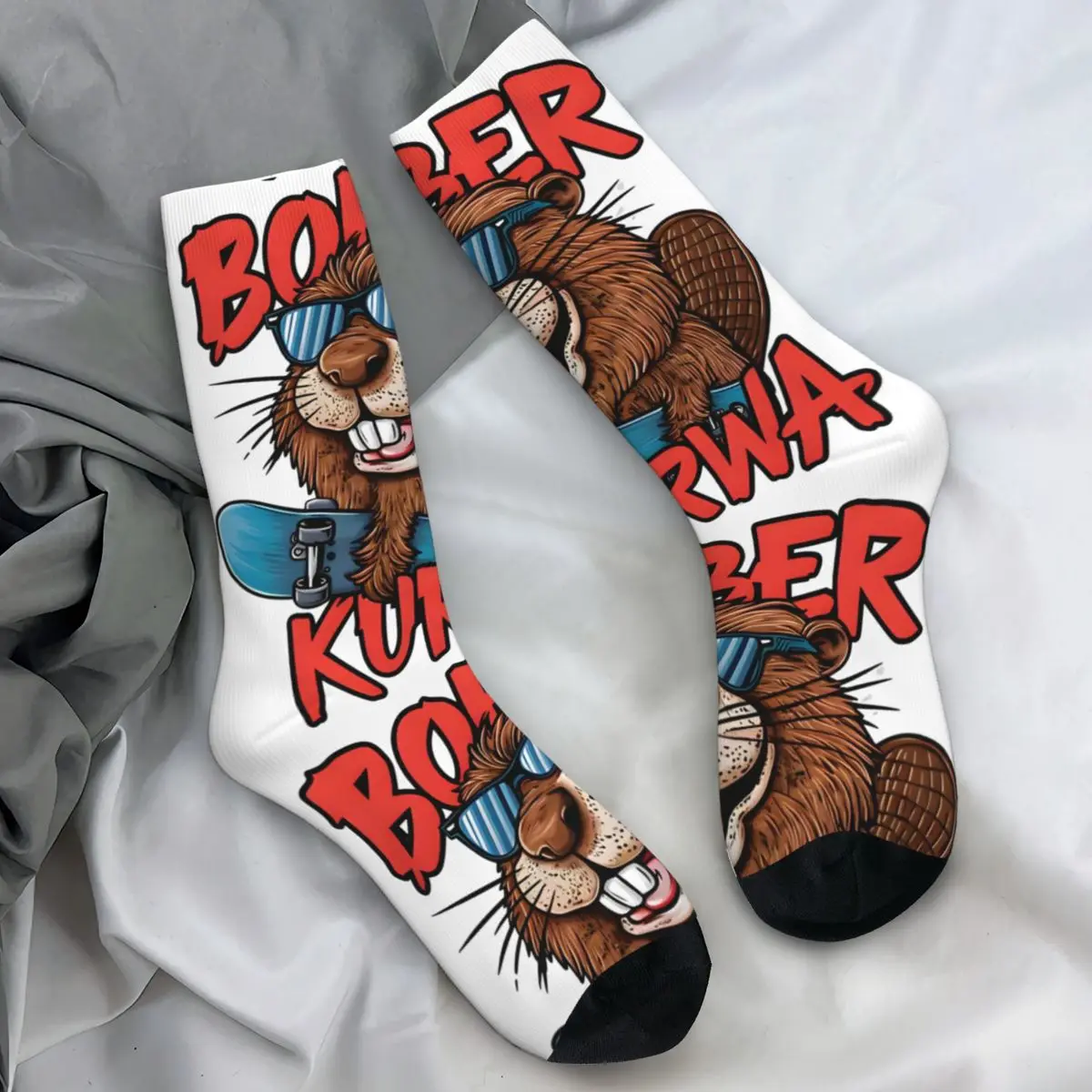 Kawaii Bobr Kurwa Bober Beaver Stockings Animal Graphic Casual Socks Autumn Anti Skid Socks Men's Cycling Soft Breathable Socks