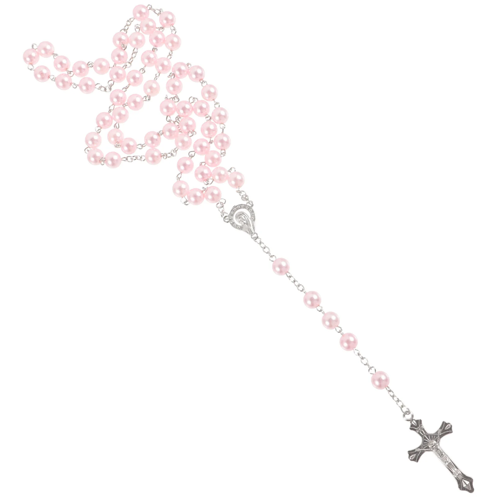 Pearl Love Rosary Catholic (Pink) 1pc Religious for Women Decoration Chains Jewelry Zinc Alloy Beads Necklaces