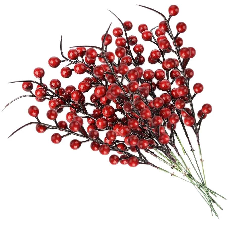 20PCS Artificial Red Berries Fake Flowers Fruits Berry Stems Crafts Floral Bouquet for Wedding Christmas Tree Decoration