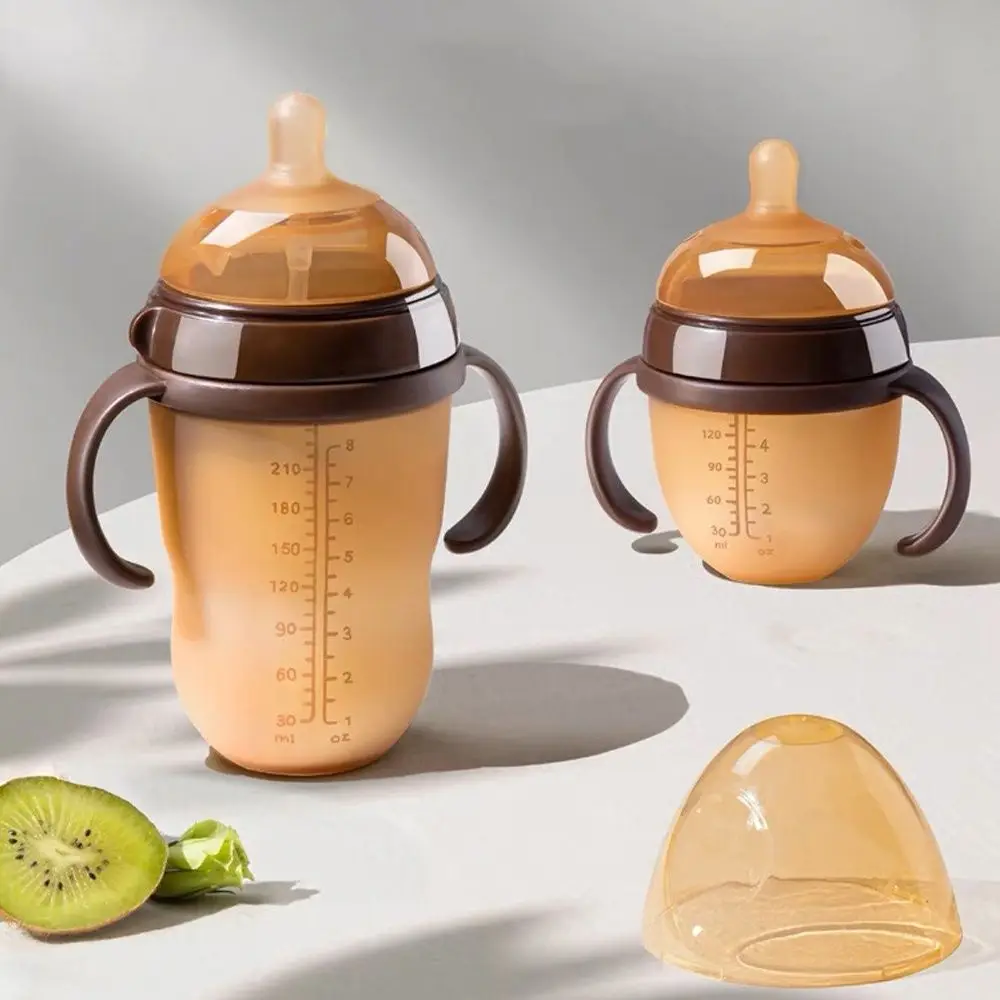 

1pcs nano-color silicone baby bottle with handle, wide-mouth baby bottle, weaning imitation breast milk design