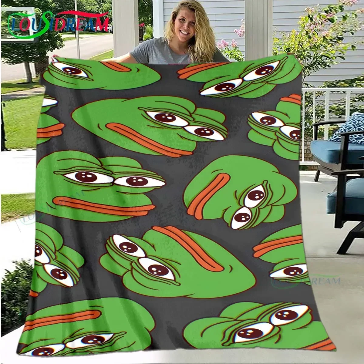 Cartoon Frog Pepe  Printed Four Season Blanket Sofa Cover Travel Bed Plush Office Break Blanket Birthday Gift Picnic Blanket