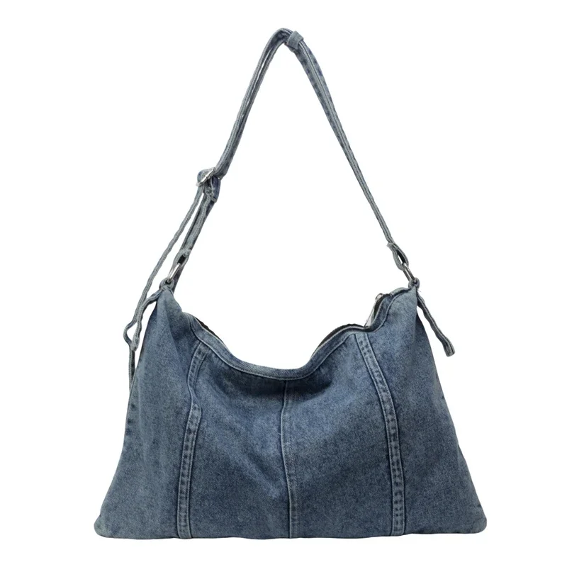 Large Capacity Sewing Thread Denim Zipper Solid Crossbody Bags 2024 High Quality Basic Style Fashion Shoulder Bags for Women