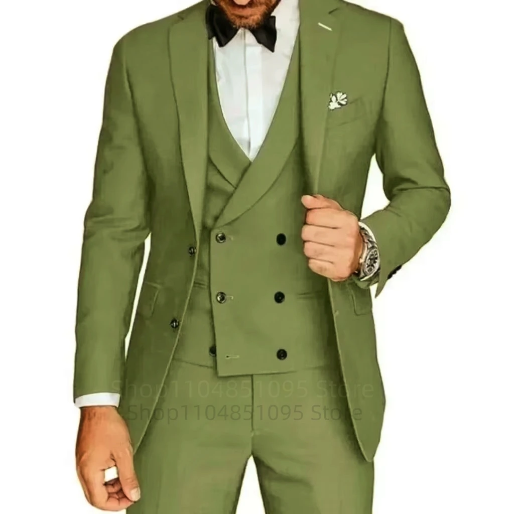 

Wedding Olive Green 3 Pieces Men's Suit Formal Business Notch Lapel Blazer Tuxedos Slim Fit Business Suit Set (Jacket+Vest+Pant)
