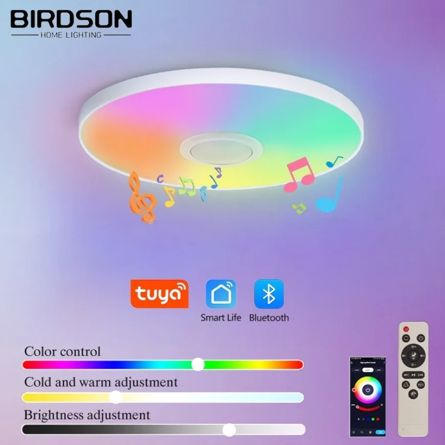 TUYA APP Intelligent Ceiling Light Bluetooth RGB Remote Control Speaker Decorative Lighting Living Room Bedroom LED Music Light