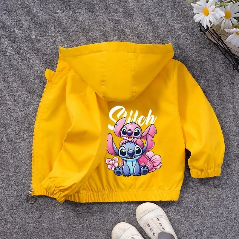ربيع الخريف طفل الفتيات الفتيان مقنعين سترة الأزياء الكرتون ليلو وستيتش ملابس خارجية قمم الأطفال سترة واقية معطف الاطفال الملبس