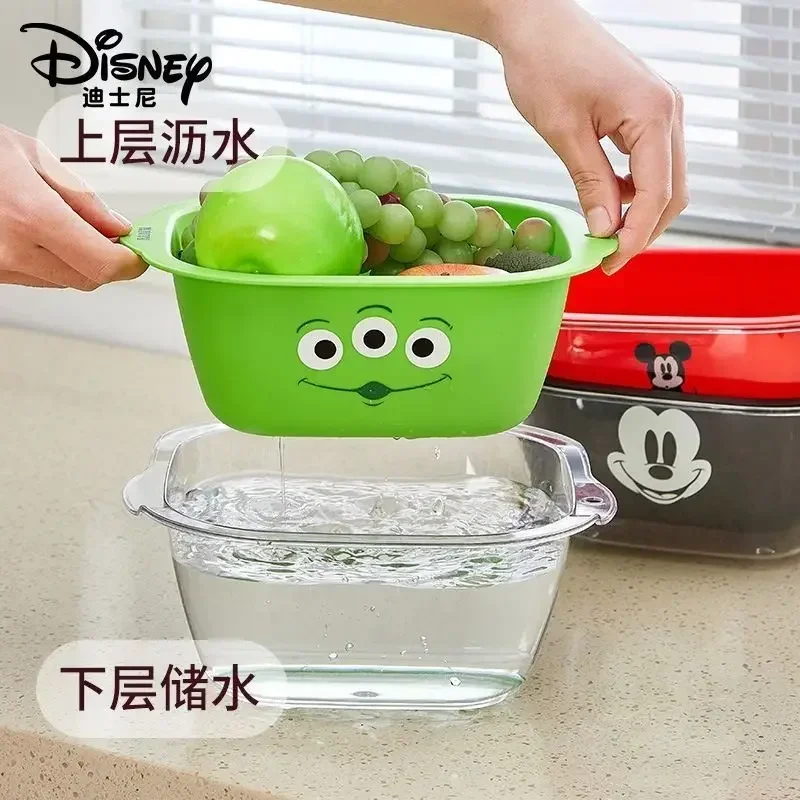 Disney Lotso Fruit Drainer Basket with Lid Cartoon Anime Character Winnie The Pooh Pattern Kawaii Large Capacity Fruit Dish