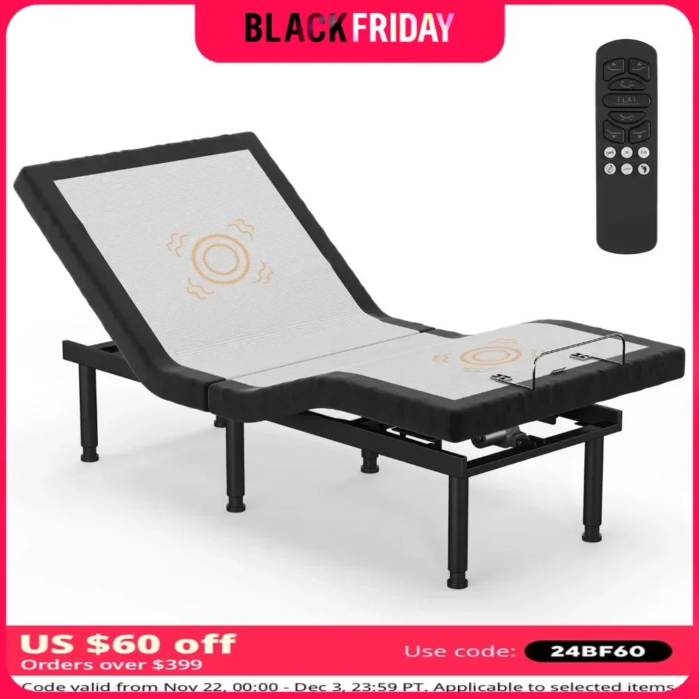 Adjustable Bed Frame, Adjustable Beds Base for Stress Management, Zero Gravity Base, Head and Foot Incline, Electric Bed Frame