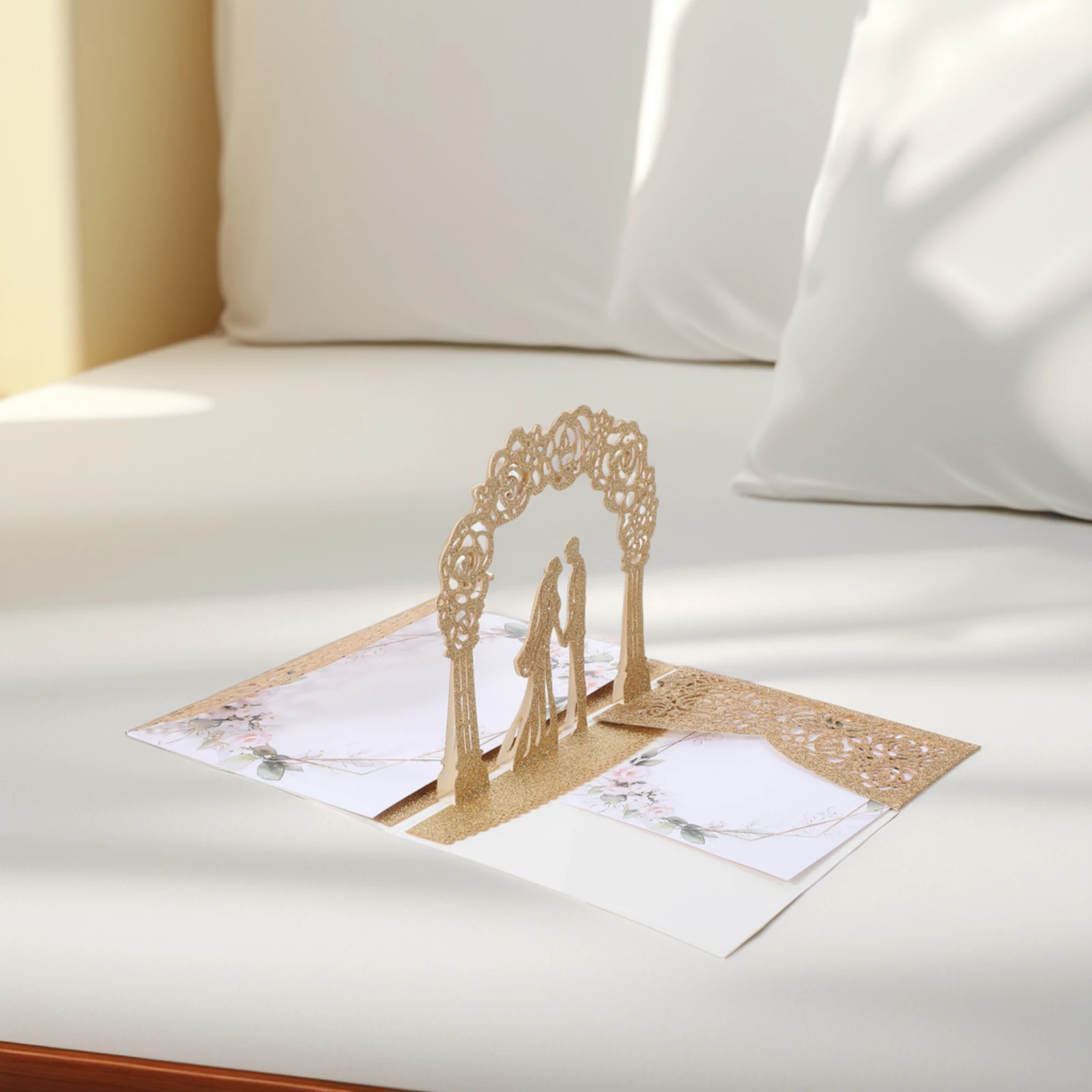1 Set 1 Set Hochzeitseinladungskarten, glitzernde Rose, gewölbter Türstil, 3D-Grußkarte, dickes Papier, Braut, Bräutigam, Verlobungsfeier