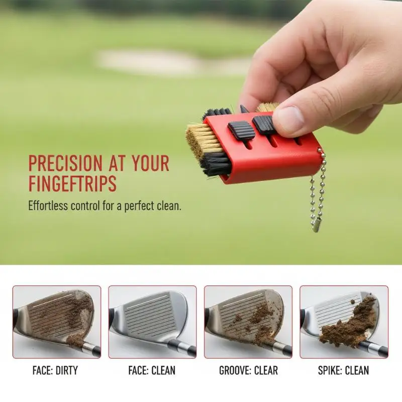 &@ 3-in-1 Portable Golf Club Cleaning Brush Groove Cleaner for Wedge Putter - Golf Training Accessories Tool