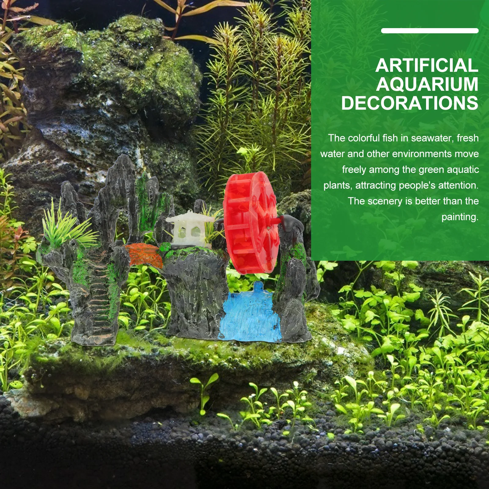 

1Pcs Aquarium Rockery Waterwheel Ornament Resin Fish Tank Decoration Lifelike Adornment Simulation Landscape Aquarium Adornment