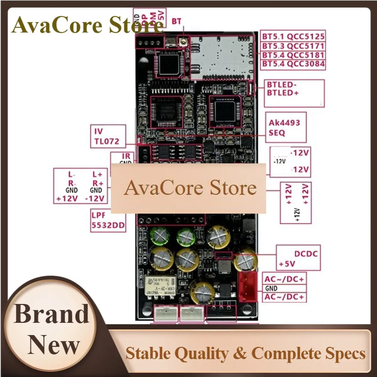 AvaCoreNew Electronics Dual Parallel AK4493 Bluetooth 5.4 QCC5181 Lossless Receiving USB Flash Drive APP Lossless Music