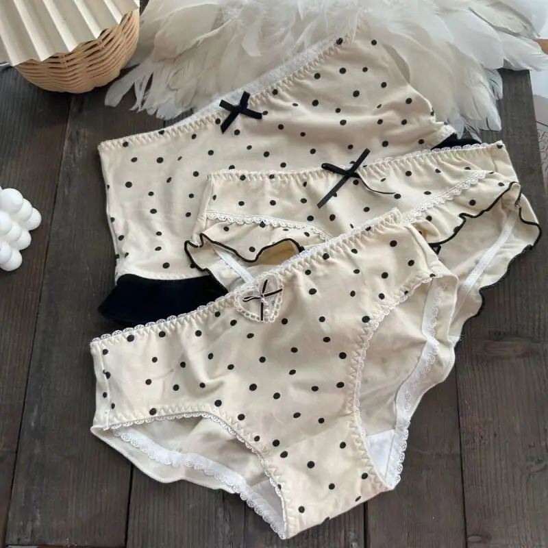 

Японское нижнее белье в стиле ретро, нижнее белье из чистого хлопка в горошек для девочек, хлопковые антибактериальные трусы для девочек, новые трусы со средней талией