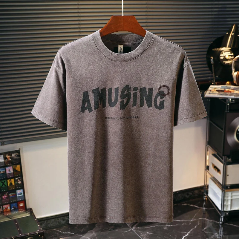 Men's 2026 Summer New Round Neck Heavyweight T-Shirt American Vintage Style Loose Versatile Casual Daily Wear