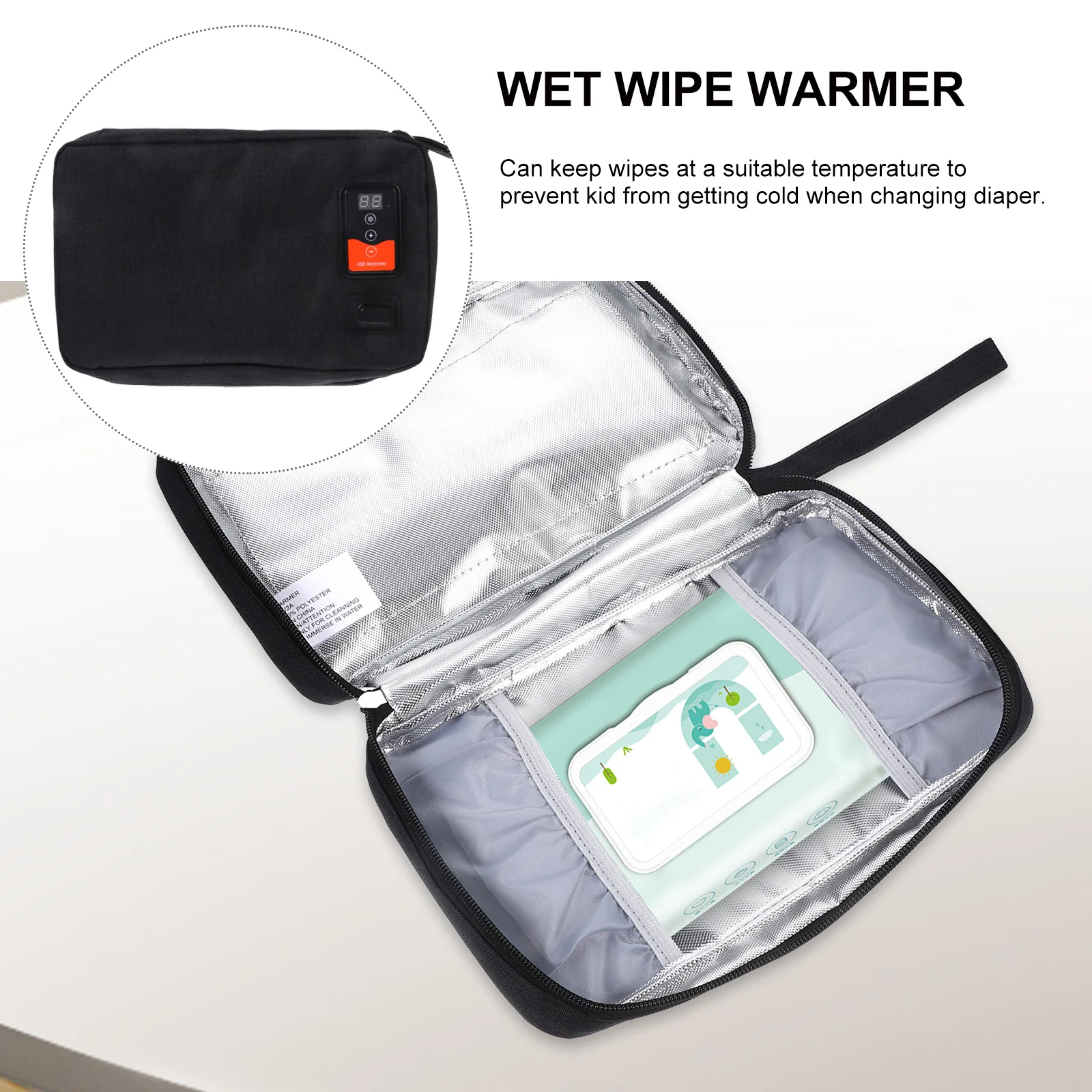 Babydoekjesverwarmer Draagbare USB-luier Natte tissueverwarmer met ingebouwde temperatuursensor Energiebesparend Laag vermogen