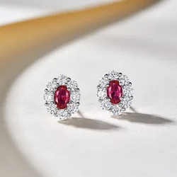 Gorgeous Female Earrings 925 Sterling Silver Oval Shaped Simulated Ruby White Zircon Earrings for Women Statement Bijoux Jewelry