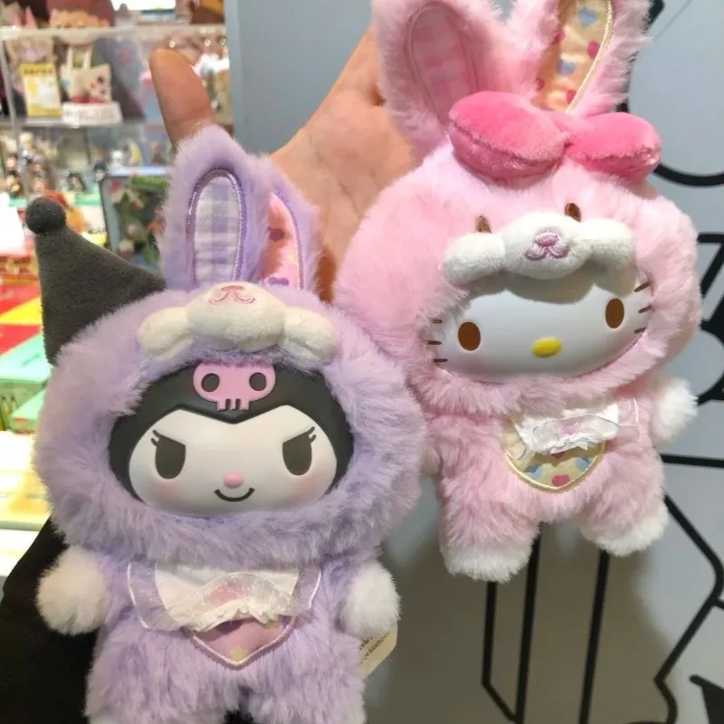 Oryginalny Sanrio Cartoon Rabbit Series Blind Box Kuromi Hello Kitty 3 Vinyl Face Plush Doll Pendant Girls Keychain Christmas Gift