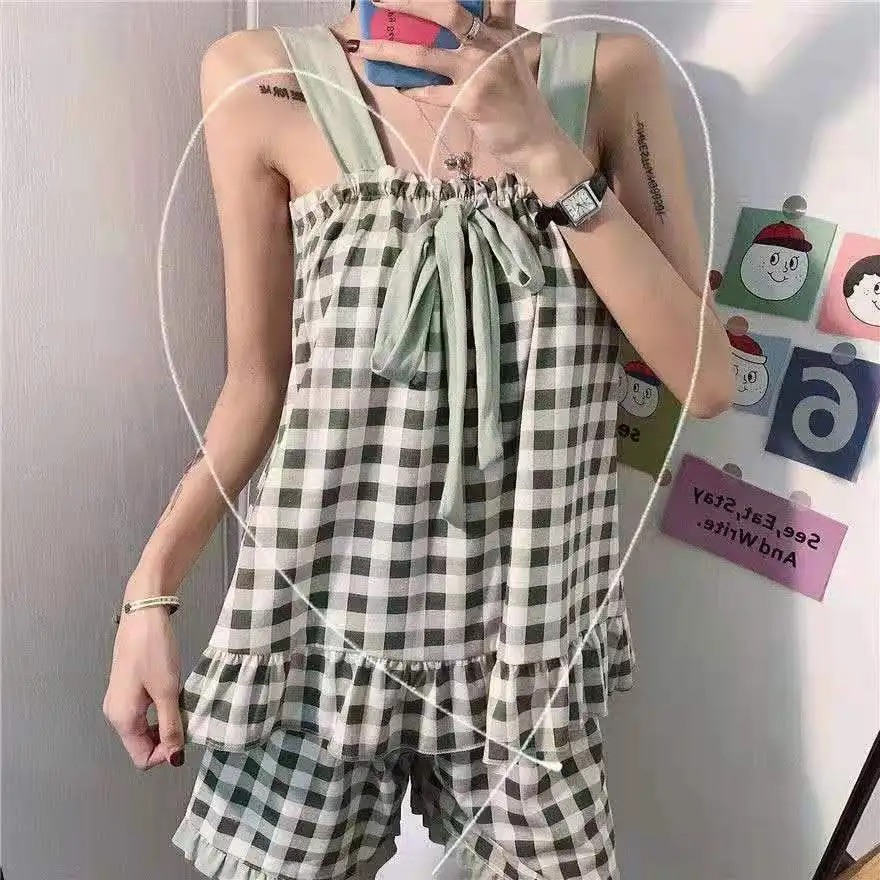 Pajamas Set for Women Sexy Home Clothing Sleepwear Tank Top Suit Shorts Cute Underwear Soft Nightwear Sleeveless Lace Loungewear