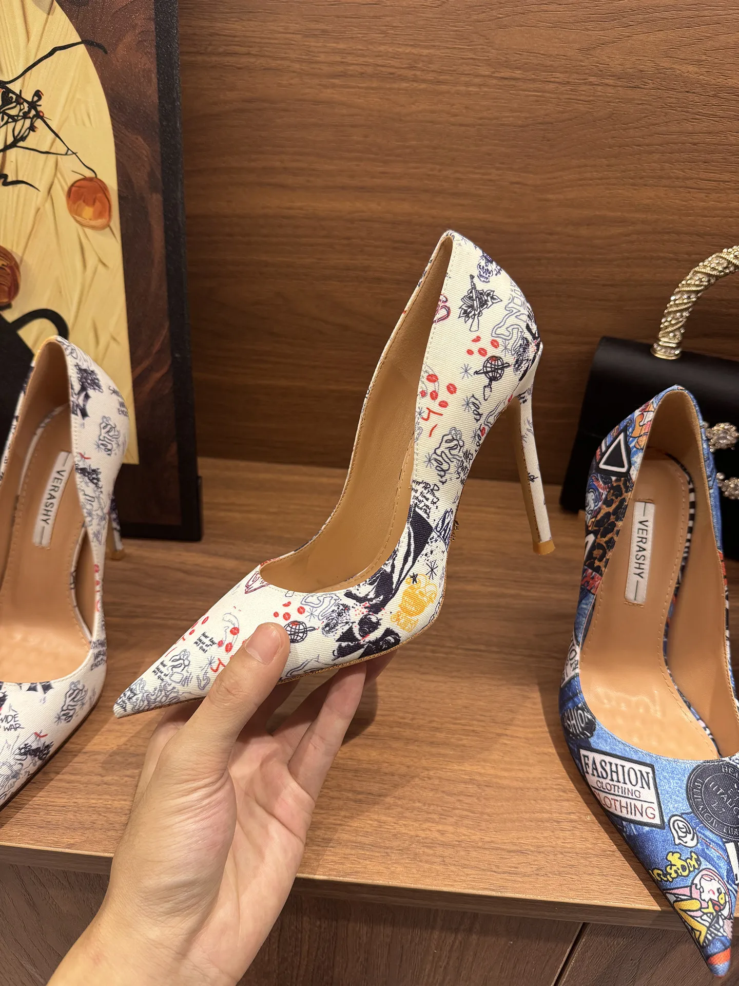 New women's white sole ink wash shallow mouth slim heel 12cm high heels fashionable and versatile commuting party single shoes - view 4