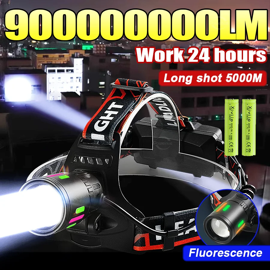

900000000LM Ultra Bright Headlamp White Laser Strong Light LED Head Flashlight Long Range Powerful Headlight Night Fishing