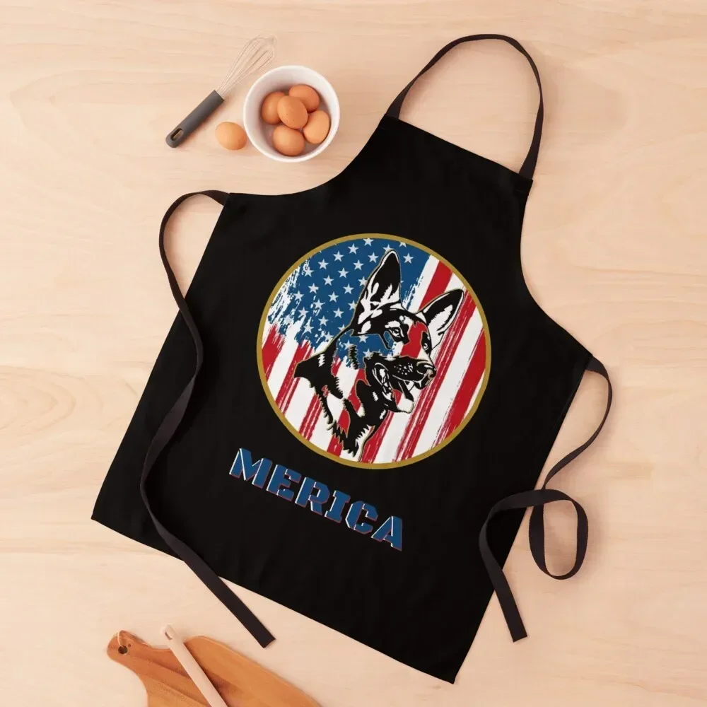 Cute German Shepherd Merica| Perfect Gift Apron Household Items Useful barber uniform men Kitchen Supplies Apron