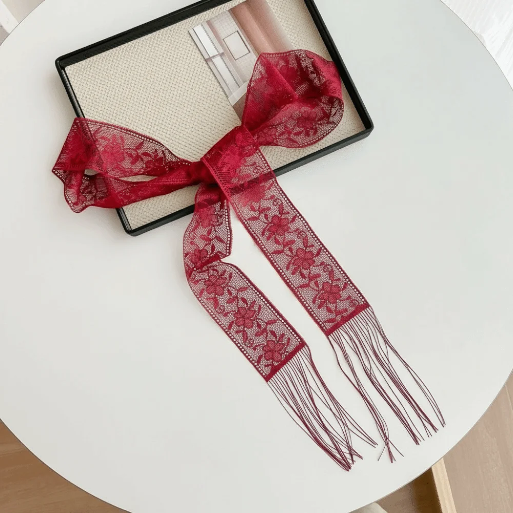 

New Floral Lace Printed Scarf Elegant Narrow Long Multifunctional Headscarf Lightweight Soft Ribbon Scarf Fashionable Women