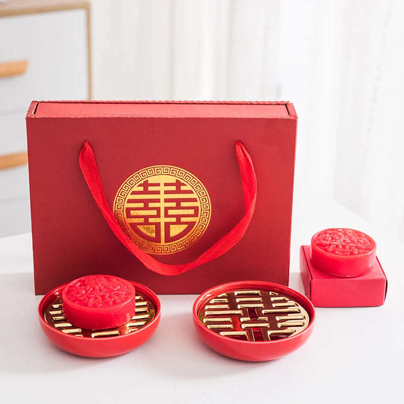 Chinese style Bright red wedding soap box marry Drain soap box Wedding celebration Soap dish double-deck soap holder bathroom