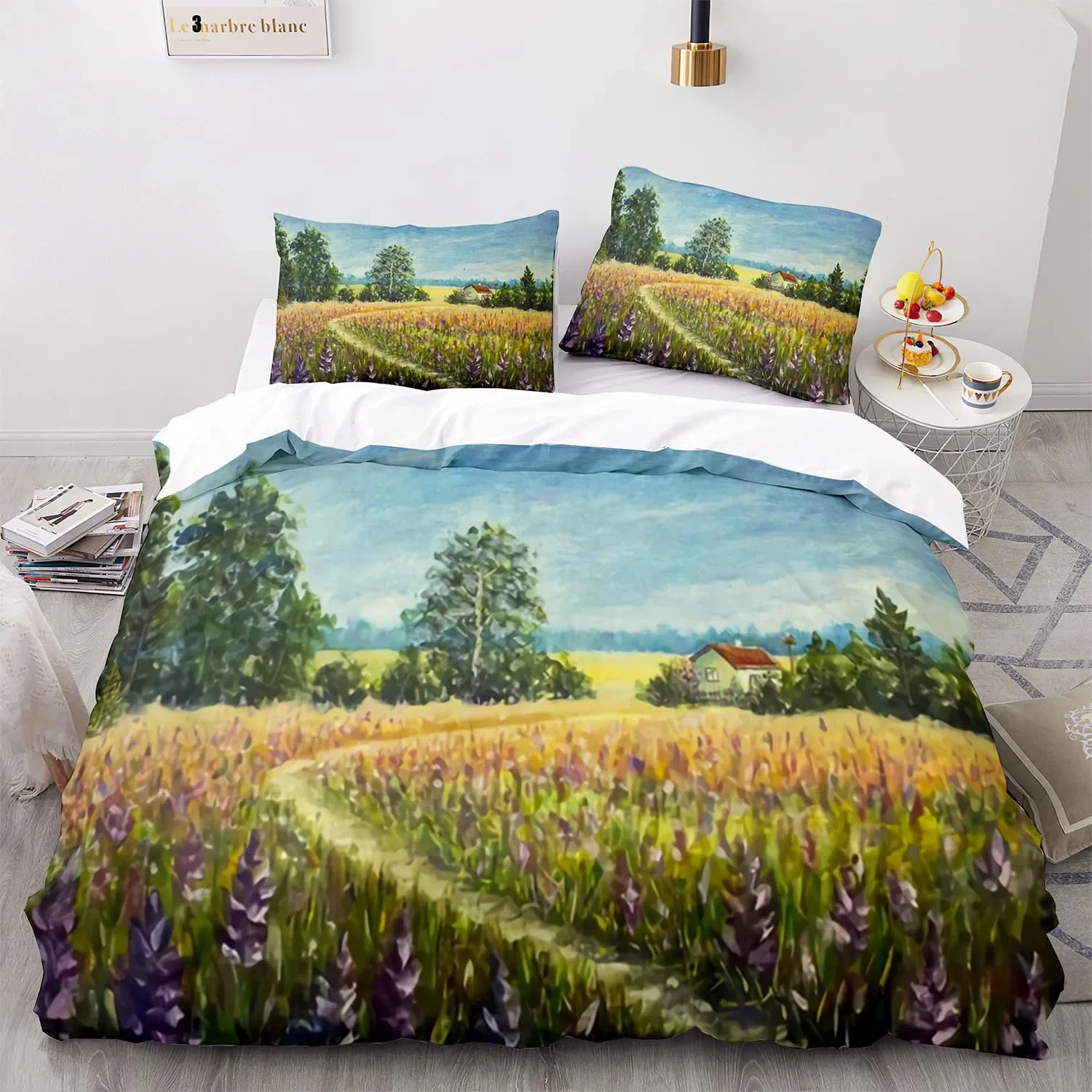 Color Lead Painting Duvet Cover Queen Size Farmhouse Theme 3 Pieces Bedding Set Watercolor Painting Style Art Print Quilt Cover