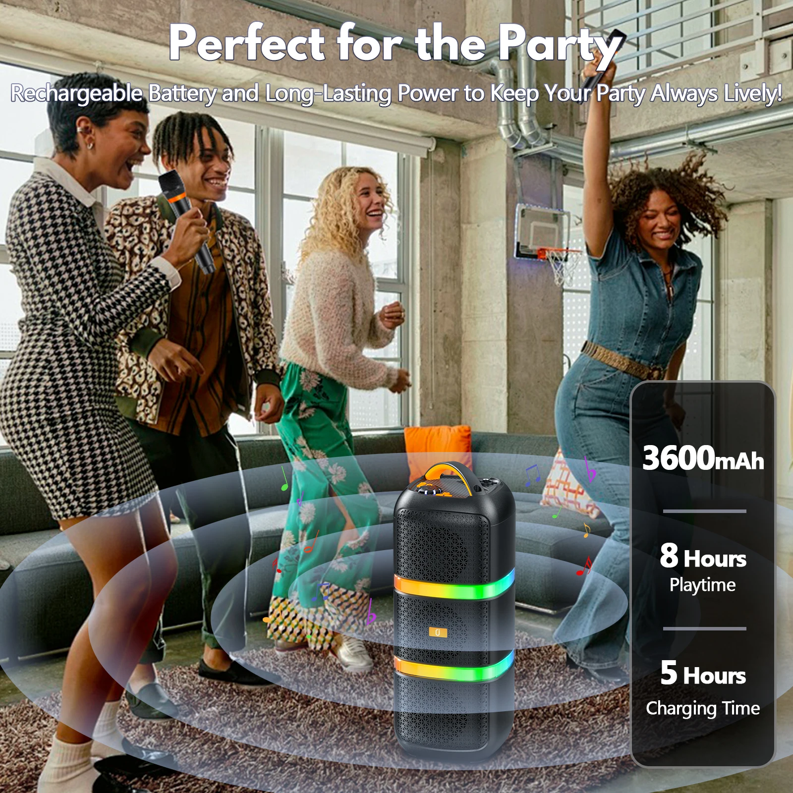 Беспроводные микрофоны FanFun 2 серии T19-T Караоке-машина с регулировкой высоких/низвых частот, беспроводная система PA, 8 звуковых эффектов