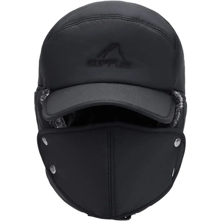 

Men Winter Trapper Hat with Ear Flap Thermal Fur Warm Hat Insulated Baseball Cap with Face Cover