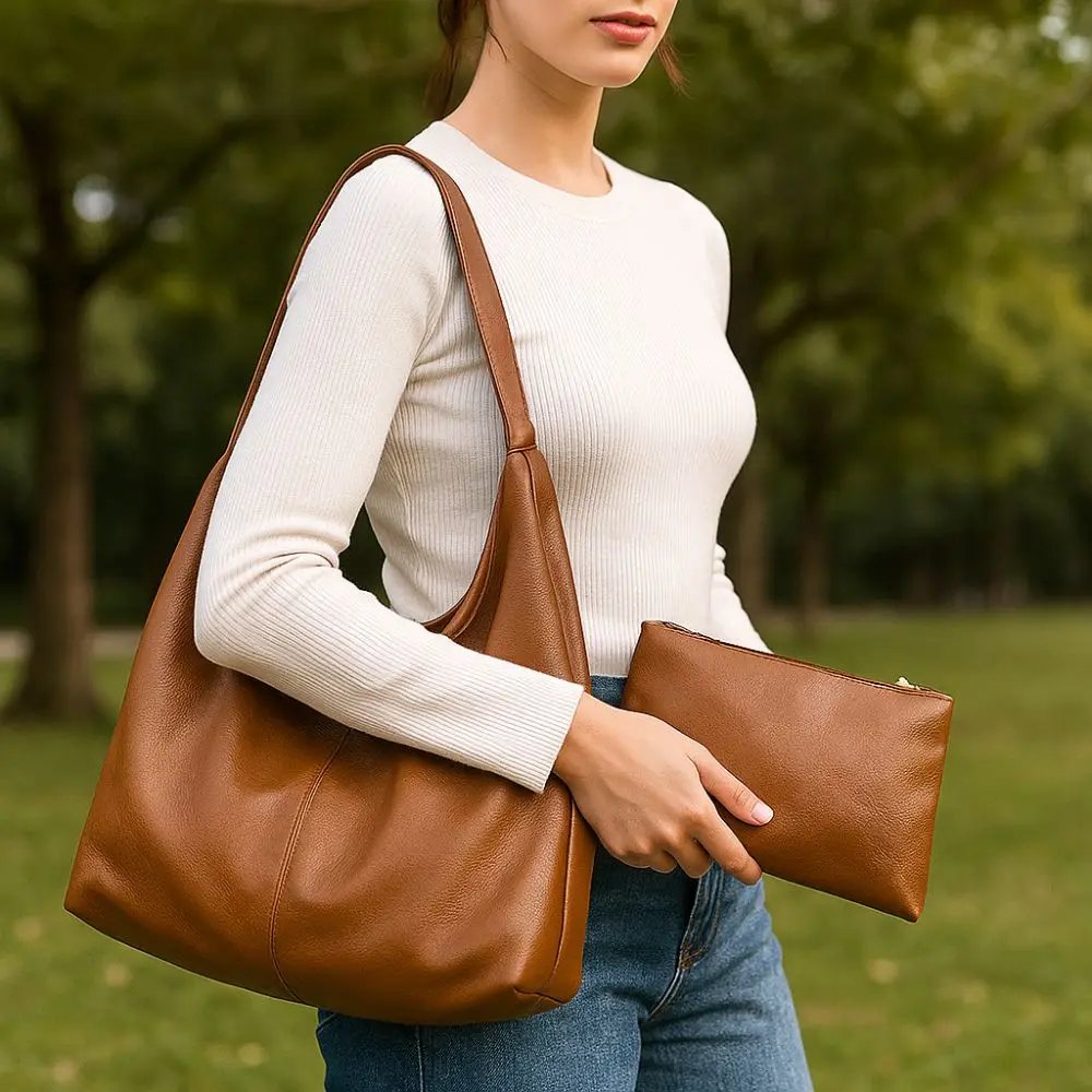 

Fashionable Large Capacity Women Tote Bag Lightweight Simple Crossbody Bad Soft Handbag Shopping