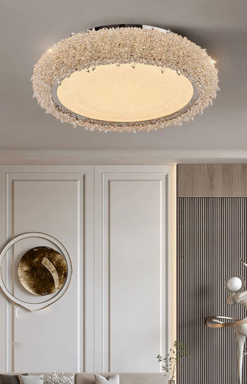 Round Crystal LED Ceiling Light Chrome Metal