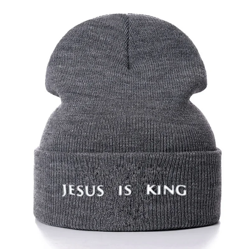 Unisex Cotton Jesus Is King Embroidered Beanies Casual Hats Knitted Winter Hat Hard Hip Hop Hoodie Bonnet For Women Men