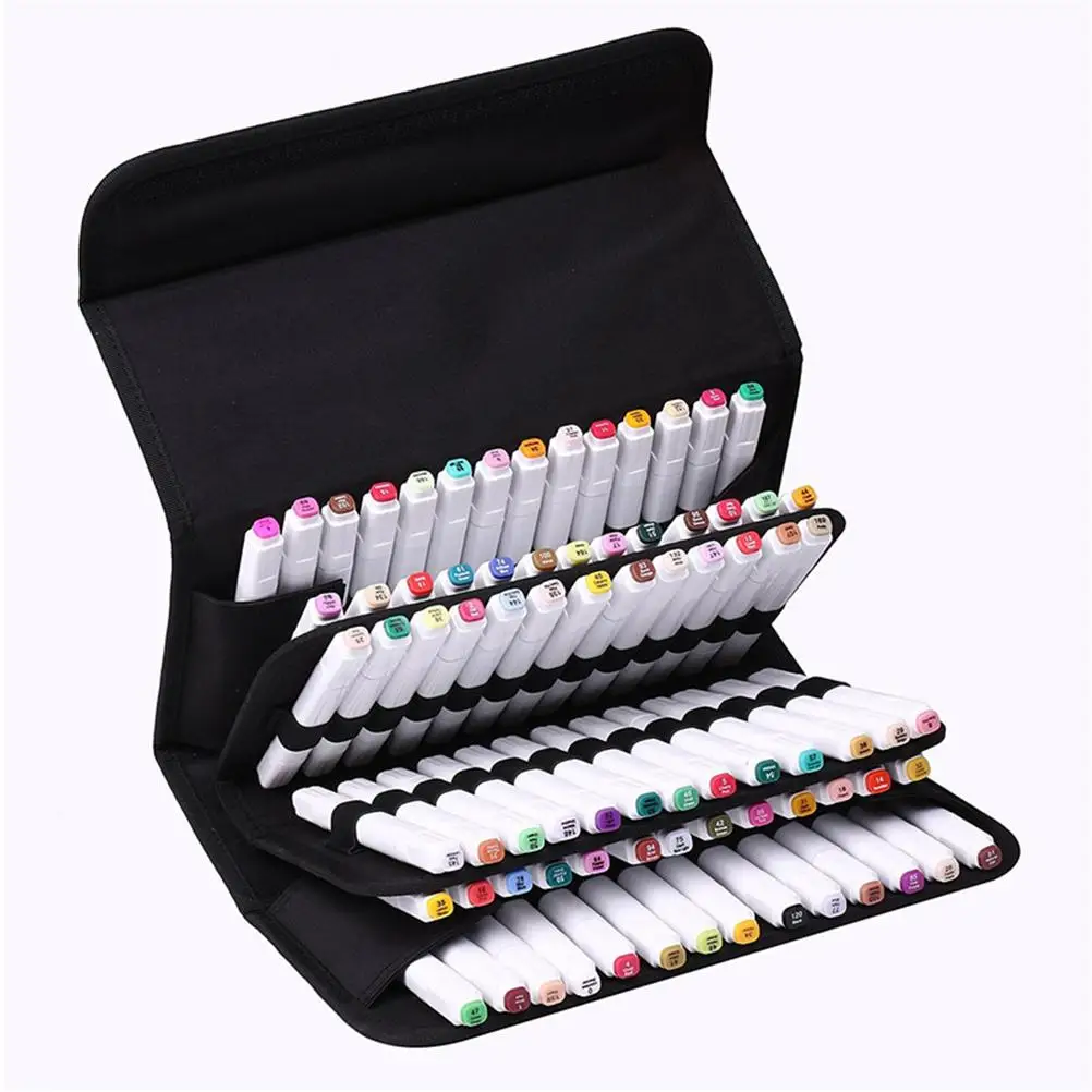 80 Slots Marker Organizer Carrying Bag Suitcases Make up Storage Pouch Black Bins