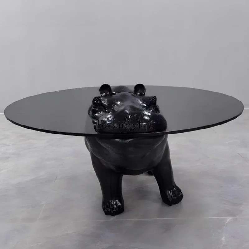 

03Italian minimalist personality creative hippo coffee table living room special-shaped tempered glass coffee table