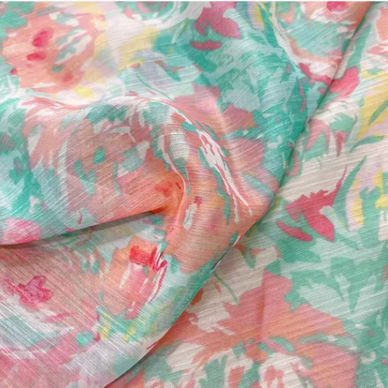 

Printed semi-transparent chiffon fabric lightweight handmade DIY dress shirt clothing design fabric