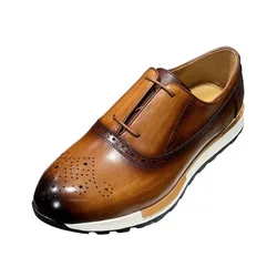 Spring Casual Shoes Men's Genuine Leather Anti-skid Sports Shoes Outdoor Walking Shoes Classic Pointed Breathable Leather Shoes