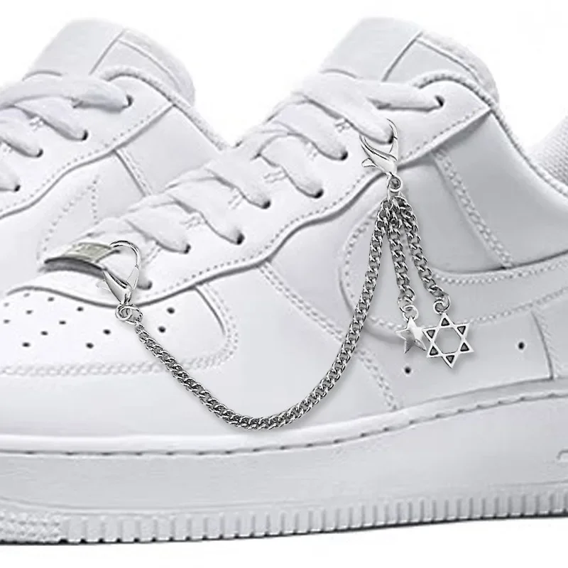 Silver Double‑Layer Shoe Chain Charms Detachable Lobster Clasp Side Shoe Ornaments Decor Accessories for Sneakers Casual Shoes