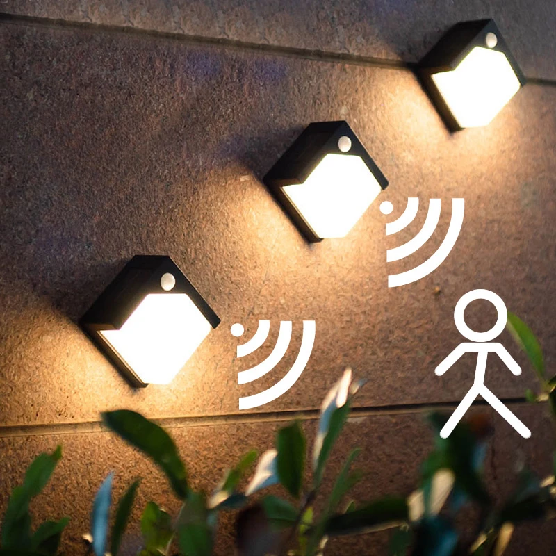 Solar Powered Outdoor Human Body Sensing Outdoor Lighting Wall Lamp LED Courtyard Wall Decoration Light Control Lamp