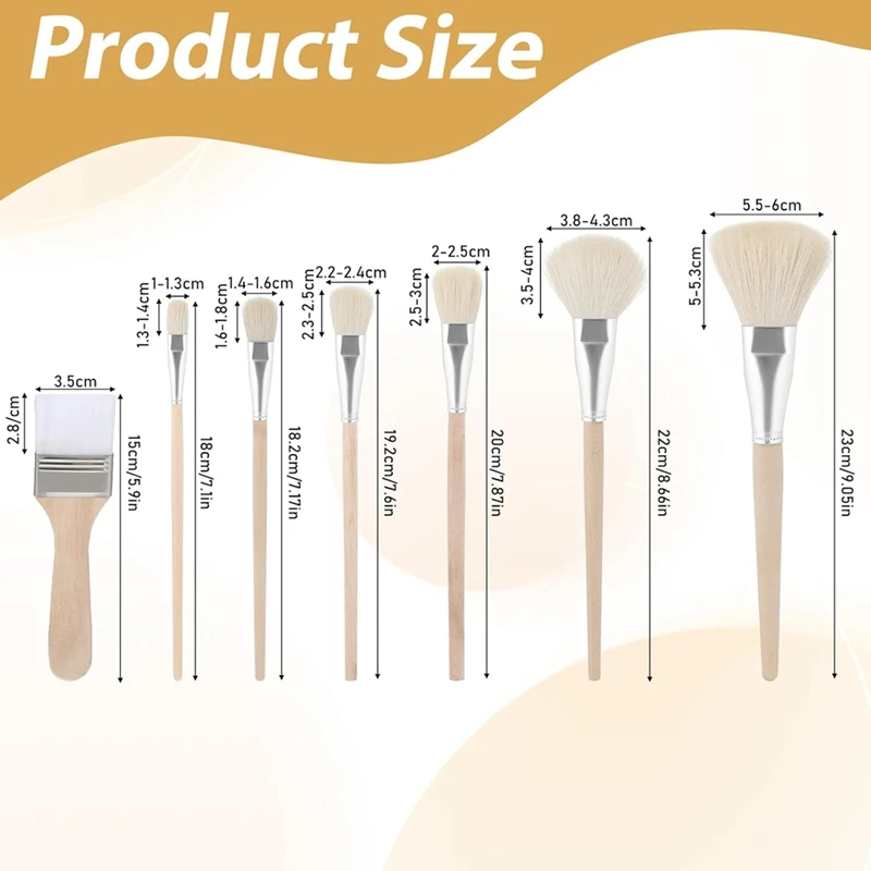 아크릴 페인팅용 걸레 브러시, 나무 손잡이가 있는 아티스트 페인트 브러시 세트, 수채화 페인팅용 울 브러시, 7 개