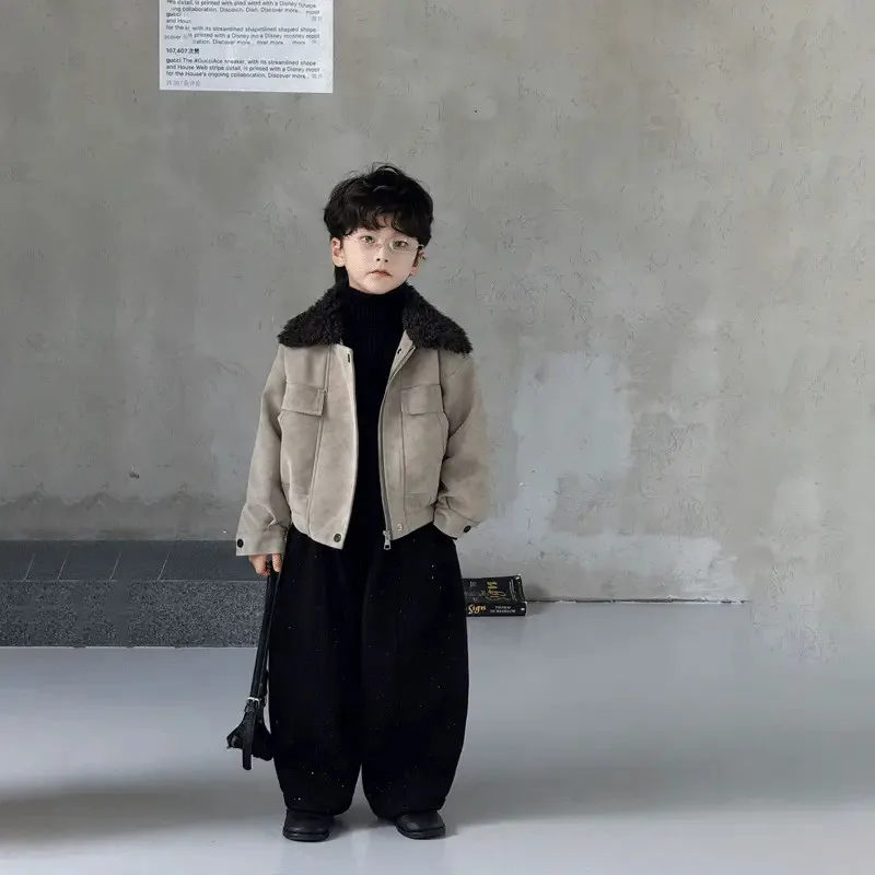 Autumn Winter Fashion Baby Boys Kid Plus Velvet Thick Coat+Loose Pants Children Casual 2Pcs Handsome Suits Sets Clothing Outwear