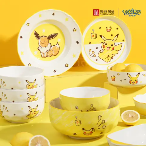 SHUNXIANG Pokemon Licensed Ceramic Tableware Set Cute Cartoon Pattern Plates Dinner Sets Microwave Safe Dinnerware for Home Bowl
