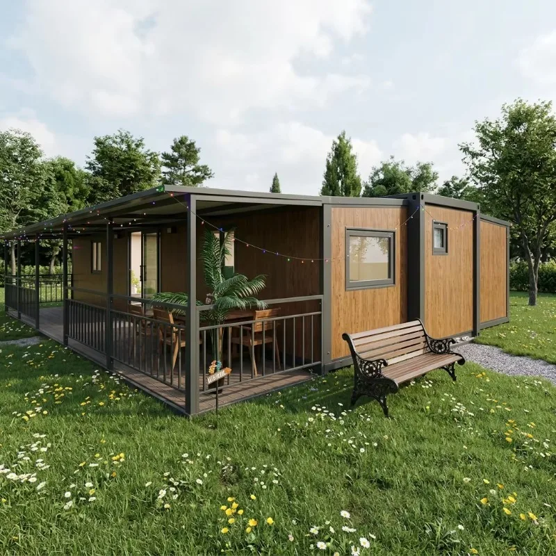 Multi Terrain Adapted Foldable Prefab Cabin Adjustable Support Feet Anti Slip Base Stable Placement On Sloped Sandy And Uneven