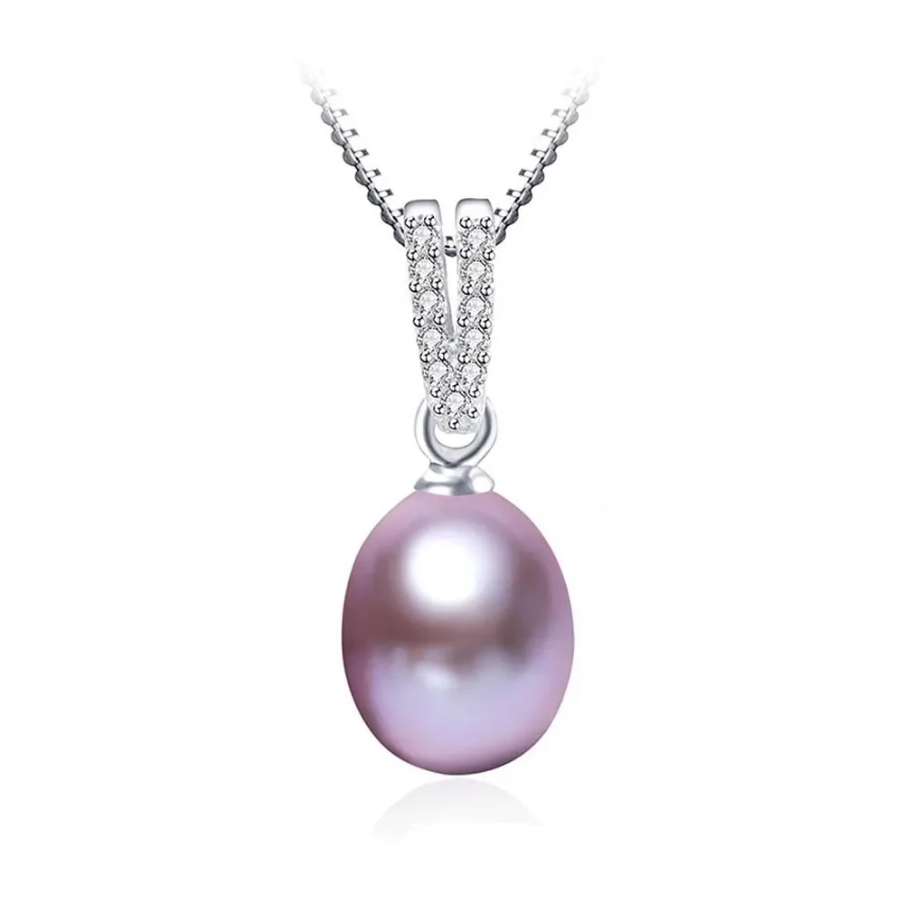 AAA Zircon 100% Natural Freshwater Pearl Pendants For Women Elegant Silver 925 Necklace 45cm Fine Jewelry(No Chain)
