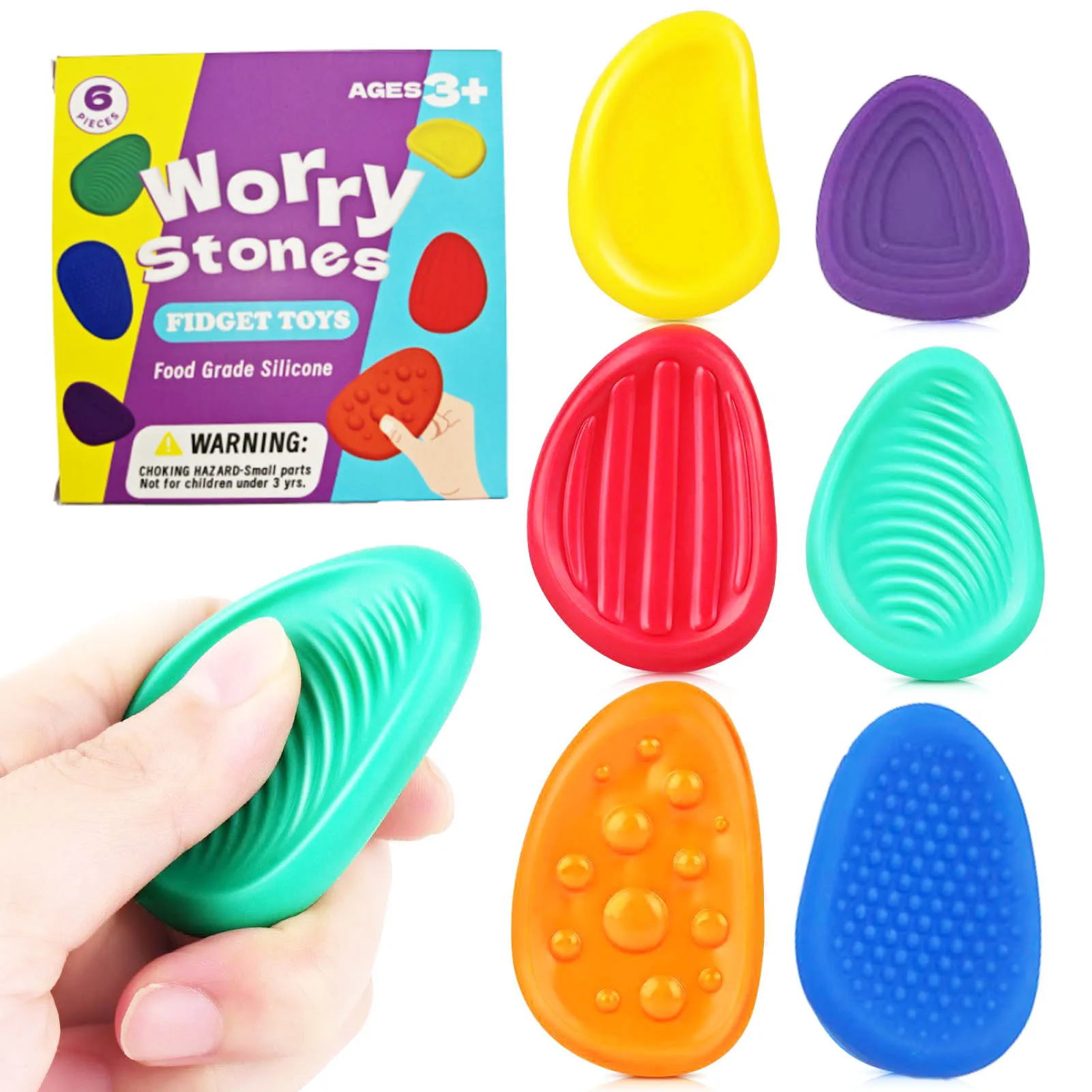 2025 Fidget Toys Adults Sensory Silicone Stone 6 Pack Textured for Autism Kids Calming Down Fidget Stress Relief Toys