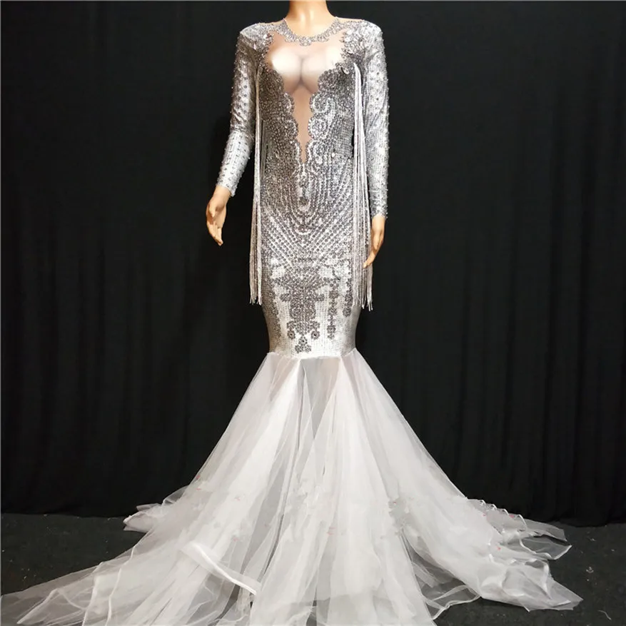 Luxe Avondfeest Prom Vieren Steentjes Vloerlengte Jurk Vrouwen Banket Fotoshoot Dragen Stage Performance Kostuum